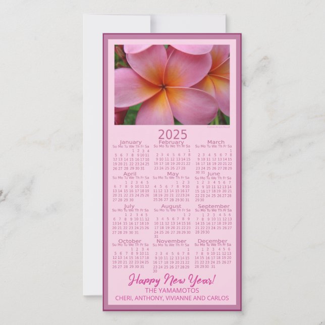 Cartes Pour Fêtes Annuelles Bonne année Plumeria rose 2025 Calendrier (Devant)