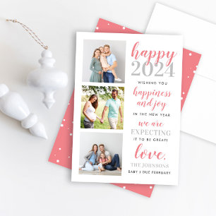 Cartes Pour Fêtes Annuelles Bonne année rose en attente pour 2026