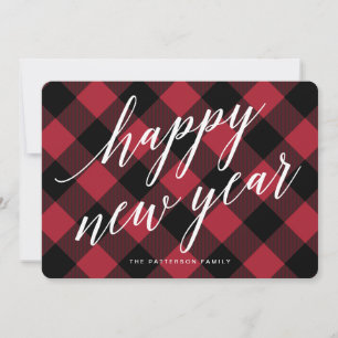 Cartes Pour Fêtes Annuelles Bonne année Rustic Buffalo Plaid Greeting