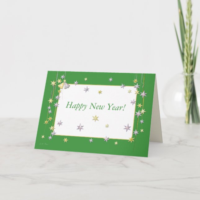 Cartes Pour Fêtes Annuelles Bonne année Stars Green (Devant)