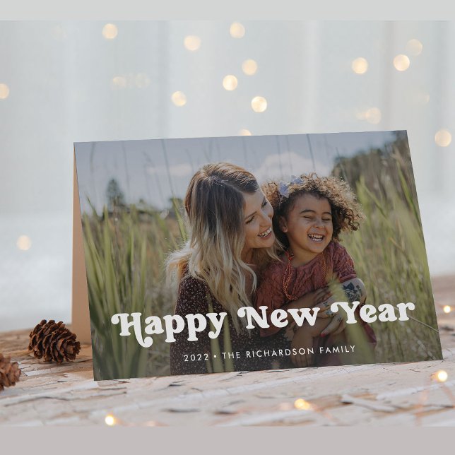Cartes Pour Fêtes Annuelles Bonne année | Superposition photo Boho simple (A trendy and boho happy new year card with photo)