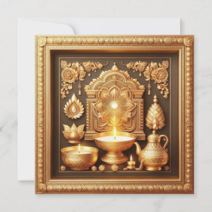 Cartes Pour Fêtes Annuelles Bonne Diwali Diya Festival de l'or floral clair