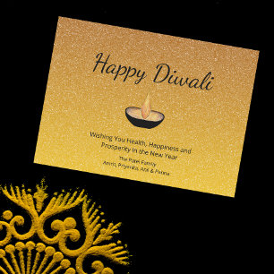 Cartes Pour Fêtes Annuelles Bonne Diwali Gold Parties scintillant Diya Lamp fl