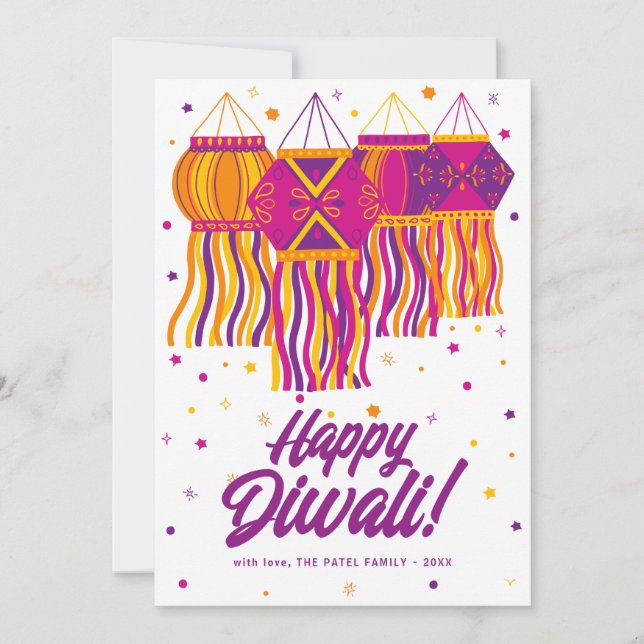 Cartes Pour Fêtes Annuelles Bonne Diwali Purple Pink Lamp Card (Devant)