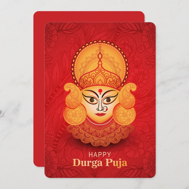 Cartes Pour Fêtes Annuelles Bonne Durga Puja (Devant / Derrière)