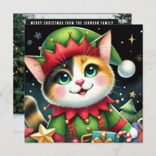 Cartes Pour Fêtes Annuelles Bonne étoile Noël mignonne chat calico Elf