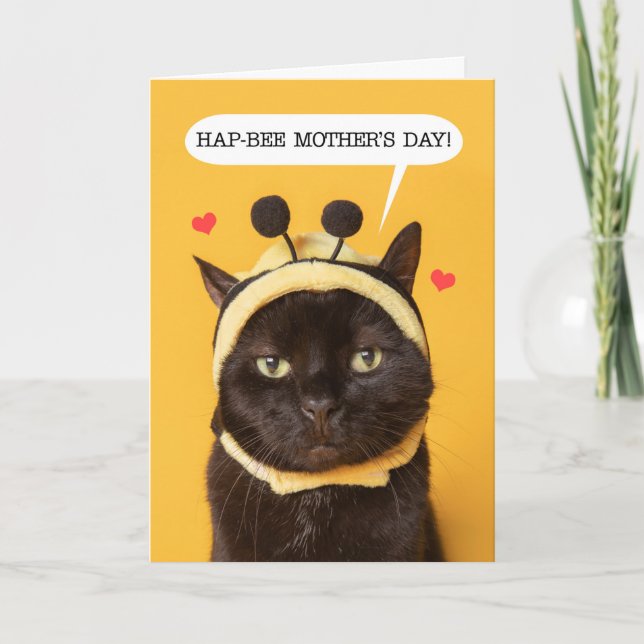 Cartes Pour Fêtes Annuelles Bonne fête des mères mignonne chat dans Bumble Bee (Devant)
