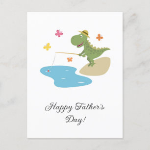 Cartes Pour Fêtes Annuelles Bonne Fête des pères Cute Cartoon Dinosaur Pêche