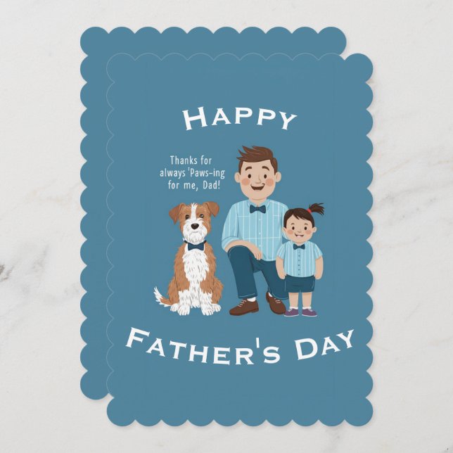 Cartes Pour Fêtes Annuelles Bonne Fête des pères mignonne Chiot avec papa et s (Devant / Derrière)