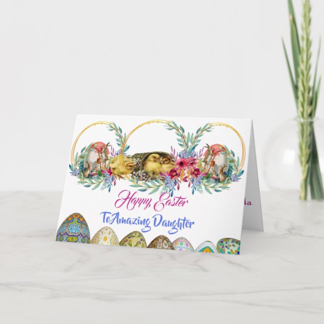 Cartes Pour Fêtes Annuelles Bonne fille de Pâques Floral Wreath Egg aquarelle (Devant)