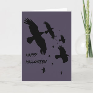 Cartes Pour Fêtes Annuelles Bonne Halloween Corbeaux En Vol Silhouette Vectori