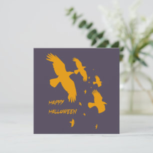 Cartes Pour Fêtes Annuelles Bonne Halloween Corbeaux En Vol Silhouette Vectori