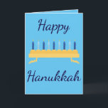 Cartes Pour Fêtes Annuelles Bonne Hanoukka Blue Menorah<br><div class="desc">Célébrez la grande fête des lumières avec cette carte de voeux à thème Happy Hanoukka. "Happy Hanukah" est écrit en belle police cursive bleu foncé avec des bougies bleues. L'intérieur de la carte a un joli message. Commandez les vôtres dès aujourd'hui ! Clipart avec l'aimable autorisation de Sonya DeHart Design à...</div>
