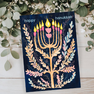 Cartes Pour Fêtes Annuelles Bonne Hanoukka Botanical Menorah Aquarelle