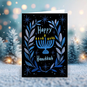 Cartes Pour Fêtes Annuelles Bonne Hanoukka Botanical Menorah Aquarelle
