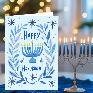 Cartes Pour Fêtes Annuelles Bonne Hanoukka Botanical Menorah Aquarelle