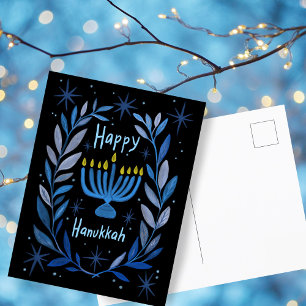Cartes Pour Fêtes Annuelles Bonne Hanoukka Botanical Menorah Aquarelle