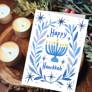 Cartes Pour Fêtes Annuelles Bonne Hanoukka Botanical Menorah Aquarelle