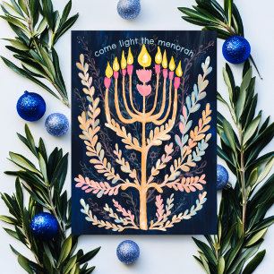 Cartes Pour Fêtes Annuelles Bonne Hanoukka Botanical Menorah Aquarelle