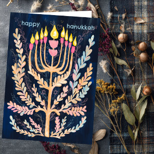 Cartes Pour Fêtes Annuelles Bonne Hanoukka Botanical Menorah Aquarelle