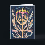 Cartes Pour Fêtes Annuelles Bonne Hanoukka Botanical Menorah Aquarelle<br><div class="desc">Dessin doux pour souhaiter à quelqu'un d'hanoukka heureux! Cliquez sur "modifier en utilisant l'outil de conception" pour ajouter votre propre texte. Également disponible sous forme de carte postale, de carte plate ou de téléchargement numérique pour envoyer instantanément par e-mail ou SMS. Consultez ma boutique pour en savoir plus ou faites-moi...</div>