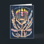 Cartes Pour Fêtes Annuelles Bonne Hanoukka Botanical Menorah Aquarelle<br><div class="desc">Dessin doux pour souhaiter à quelqu'un d'hanoukka heureux! Cliquez sur "modifier en utilisant l'outil de conception" pour ajouter votre propre texte. Également disponible sous forme de carte postale, de carte plate ou de téléchargement numérique pour envoyer instantanément par e-mail ou SMS. Consultez ma boutique pour en savoir plus ou faites-moi...</div>