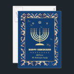 Cartes Pour Fêtes Annuelles Bonne Hanoukka. Menorah d'or<br><div class="desc">Bonne Hanoukka. Elégant Festive Gold Foil Menorah et Stars of David Postcard avec nom personnalisé. Cartes et cadeaux correspondants disponibles dans la catégorie Fêtes juives / Hanoukka de notre magasin.</div>