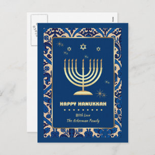 Cartes Pour Fêtes Annuelles Bonne Hanoukka. Menorah d'or