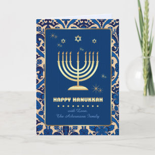 Cartes Pour Fêtes Annuelles Bonne Hanoukka. Menorah d'or