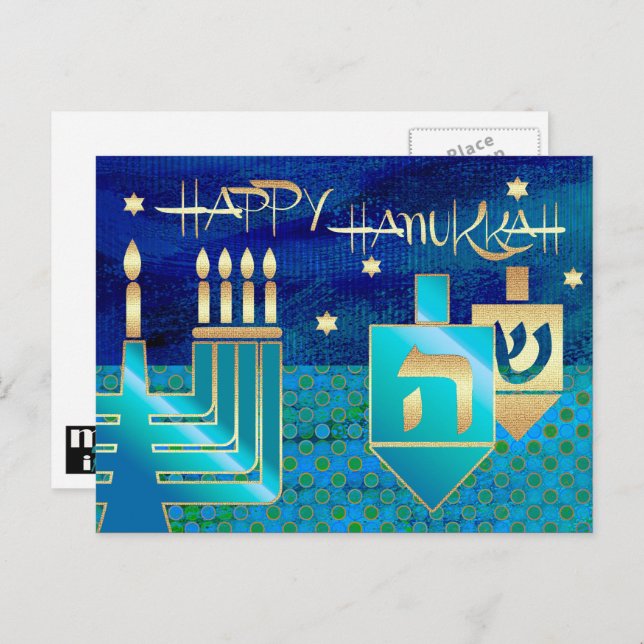 Cartes Pour Fêtes Annuelles Bonne Hanoukka. Menorah & Dreidels (Devant / Derrière)