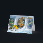 Cartes Pour Fêtes Annuelles Bonne Hanoukka. Scène de fenêtre de neige avec Men<br><div class="desc">Bonne Hanoukka en hébreu. Scène de fenêtre de neige avec Menorah et Birds Peinture Cartes de voeux personnalisables en hébreu. Cartes et cadeaux correspondants disponibles dans la catégorie Fêtes juives / Hanoukka de notre magasin.</div>