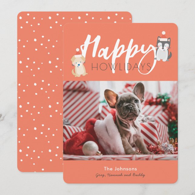 Cartes Pour Fêtes Annuelles Bonne Howlidays Père Noël Puppies Red Holiday Card (Devant / Derrière)