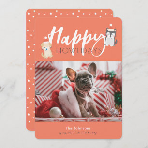 Cartes Pour Fêtes Annuelles Bonne Howlidays Père Noël Puppies Red Holiday Card