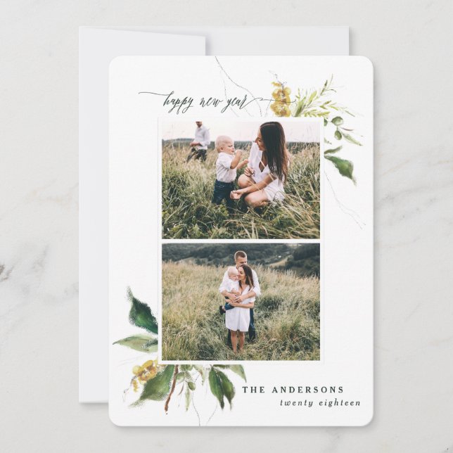 Cartes Pour Fêtes Annuelles Bonne nouvelle année botanique famille de deux pho (Devant)