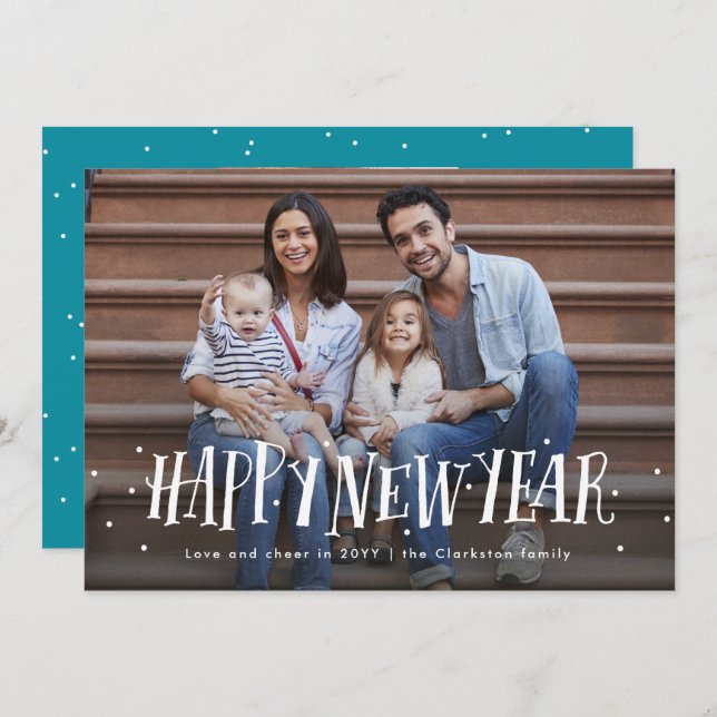 Cartes Pour Fêtes Annuelles Bonne nouvelle année photo de confetti (Devant / Derrière)