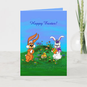 Cartes Pour Fêtes Annuelles Bonne Pâques ! Lapin avec lapin et poussin