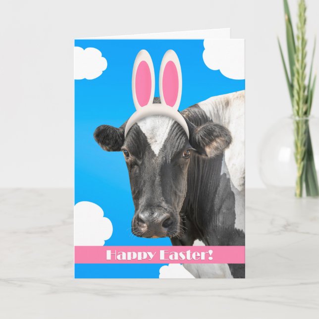 Cartes Pour Fêtes Annuelles Bonne Pâques pour n'importe qui vache drôle dans l (Devant)