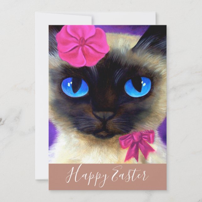 Cartes Pour Fêtes Annuelles Bonne Pâques Siamese Chat Kitten Illustration (Devant)