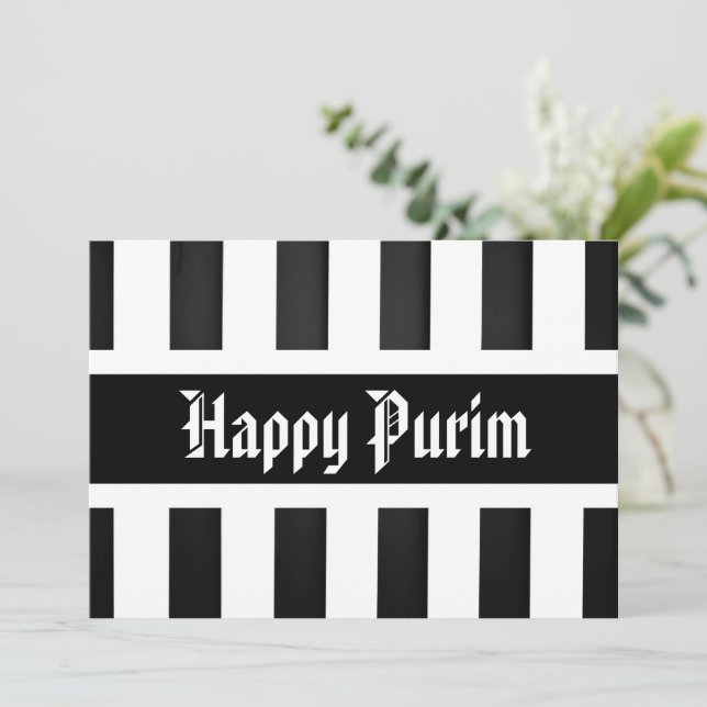 Cartes Pour Fêtes Annuelles Bonne Purim Flat Greeting Card Stripe noir blanc (Debout devant)