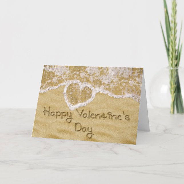 Cartes Pour Fêtes Annuelles "Bonne Saint Valentin" Coeur écrit dans le sable (Devant)