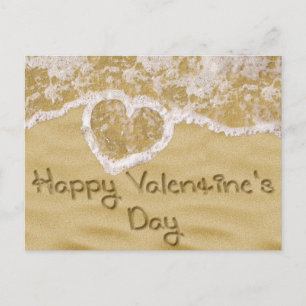 Cartes Pour Fêtes Annuelles "Bonne Saint Valentin" Coeur écrit dans le sable