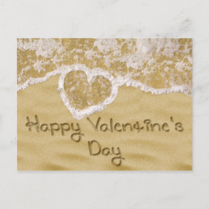 Cartes Pour Fêtes Annuelles "Bonne Saint Valentin" Coeur écrit dans le sable