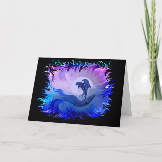 Cartes Pour Fêtes Annuelles Bonne Saint Valentin - Dauphins au clair de lune (Devant)