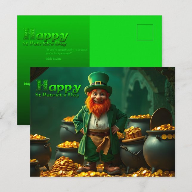 Cartes Pour Fêtes Annuelles Bonne St Patrick's Day Leprechaun HPostC01 (Devant / Derrière)