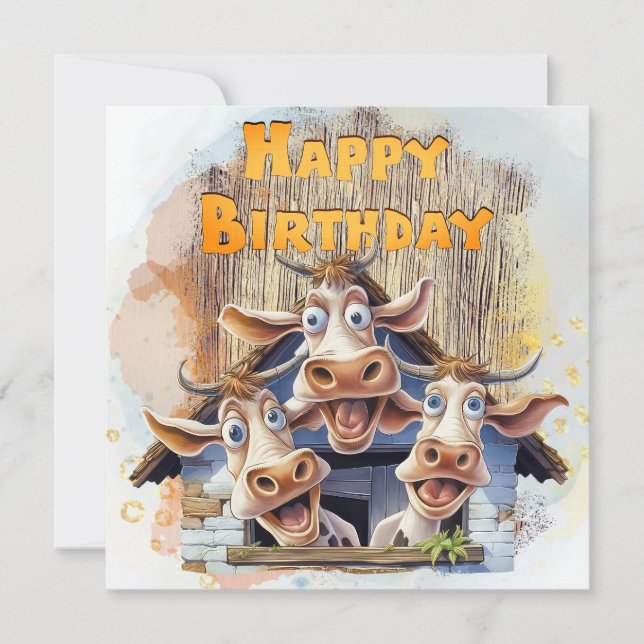 Cartes Pour Fêtes Annuelles Bonne Vache Joyeuse Anniversaire (Devant)