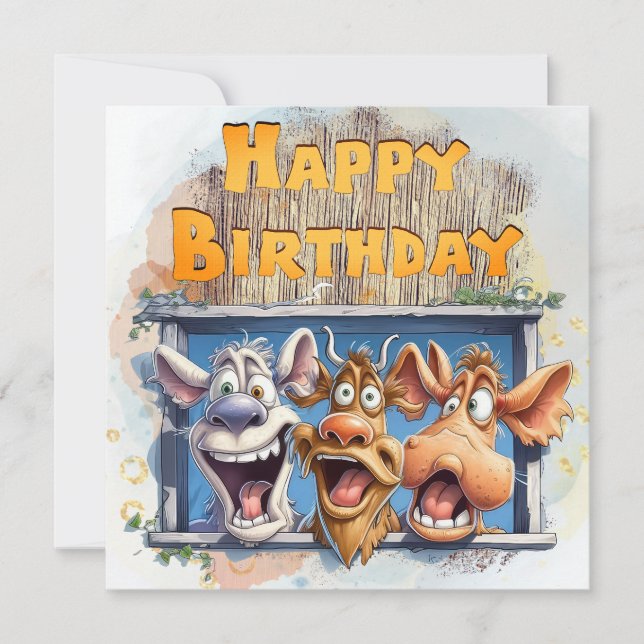 Cartes Pour Fêtes Annuelles Bonne Vache Joyeuse Anniversaire (Devant)