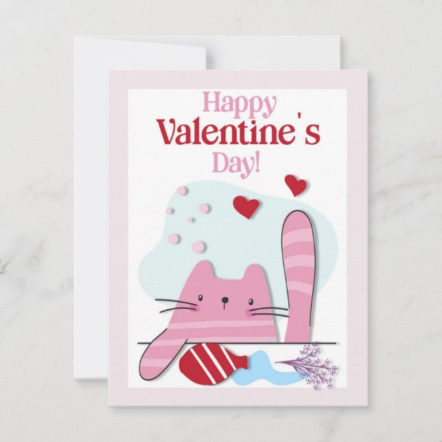 Cartes Pour Fêtes Annuelles Bonne Valentines Day Pink Cat Kitten Card (Devant)