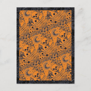 CARTES POUR FÊTES ANNUELLES BONNES DANS LE SKELETON JARDIN, FOLK ART MOON MOTH