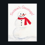 Cartes Pour Fêtes Annuelles Bonnes Fêtes Aquarelle Snowman Fun<br><div class="desc">Cette carte postale de vacances mignonne comprend un bonhomme de neige aquarelle peint à la main avec la légende "Bonnes Fêtes !" Le dos a de l'espace pour votre photo avec un court message et une signature. Une façon amusante d'envoyer des vacances réjouir ce Noël.</div>