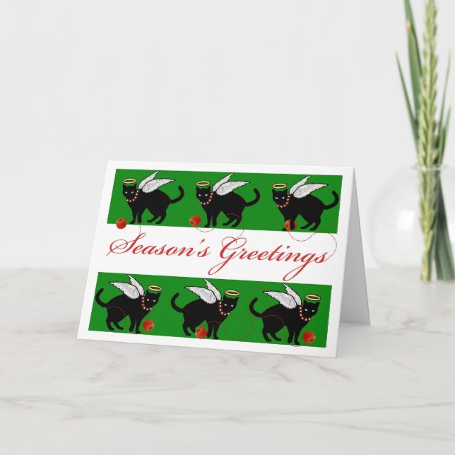 Cartes Pour Fêtes Annuelles Bonnes Fêtes Cat Angel Unbobinage Fil (Devant)